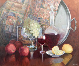 Увеличить изображение? картина маслом натюрморт с фруктами и вином