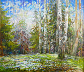 Увеличить изображение? картина березы и подснежники