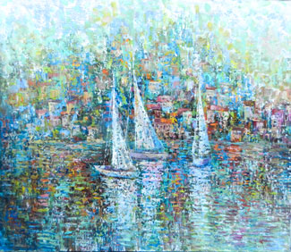 Увеличить изображение? картина Яхты. Южный город